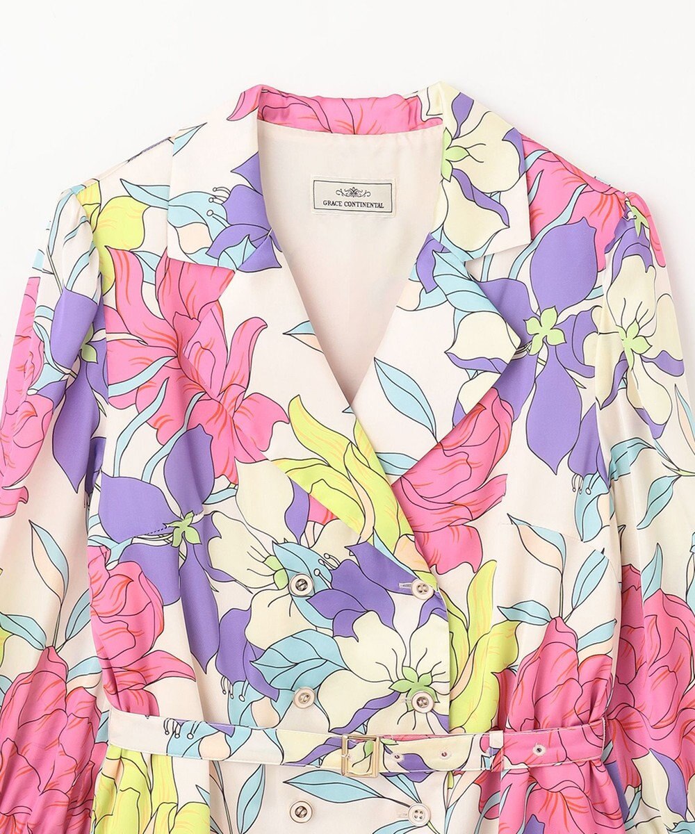 GRACE CONTINENTAL フラワープリントテーラーワンピース 