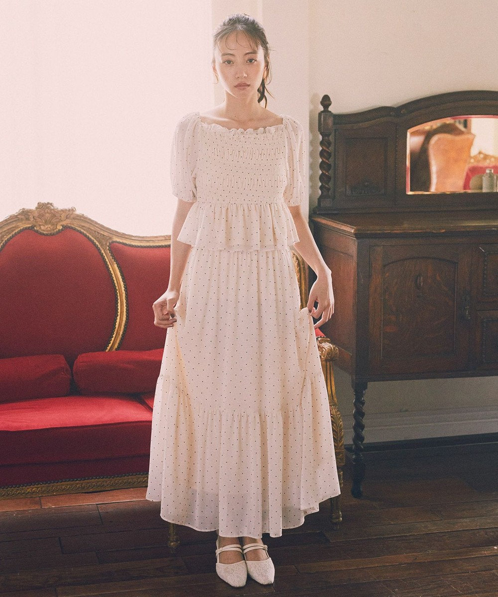 earth music&ecology ＳＥＴ２点フロッキードットブラウス＋スカート 