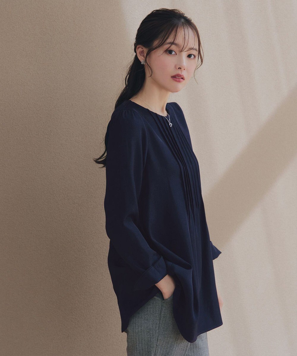 Tiaclasse 【洗える】ピンタックチュニックブラウス 