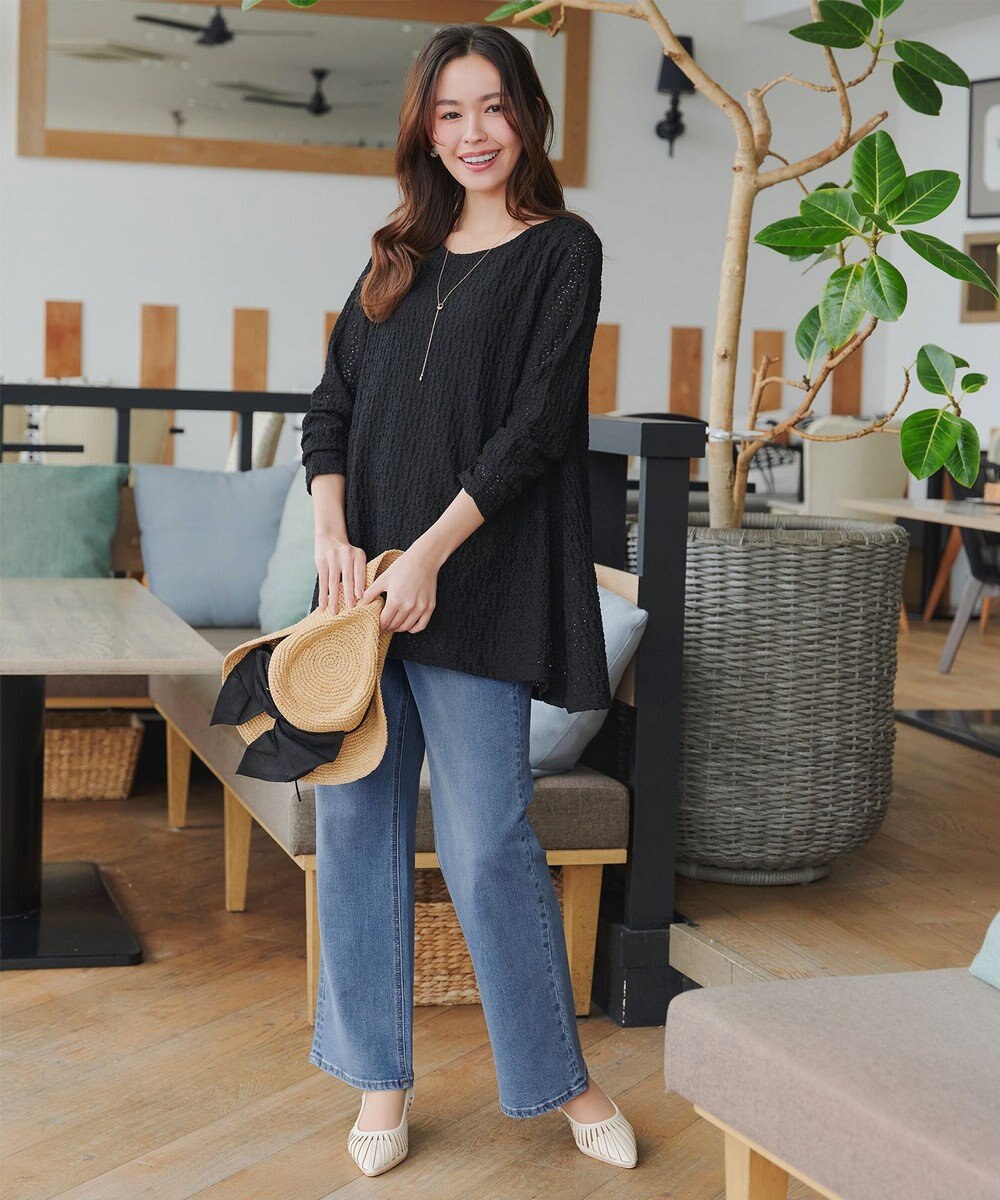 Tiaclasse L 花柄カットレースフレアトップス 