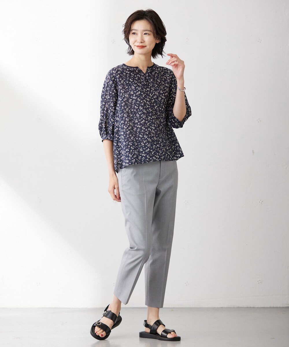 J.PRESS LADIES 【洗える】 スパンローンフラワー ボリュームスリーブ ブラウス 