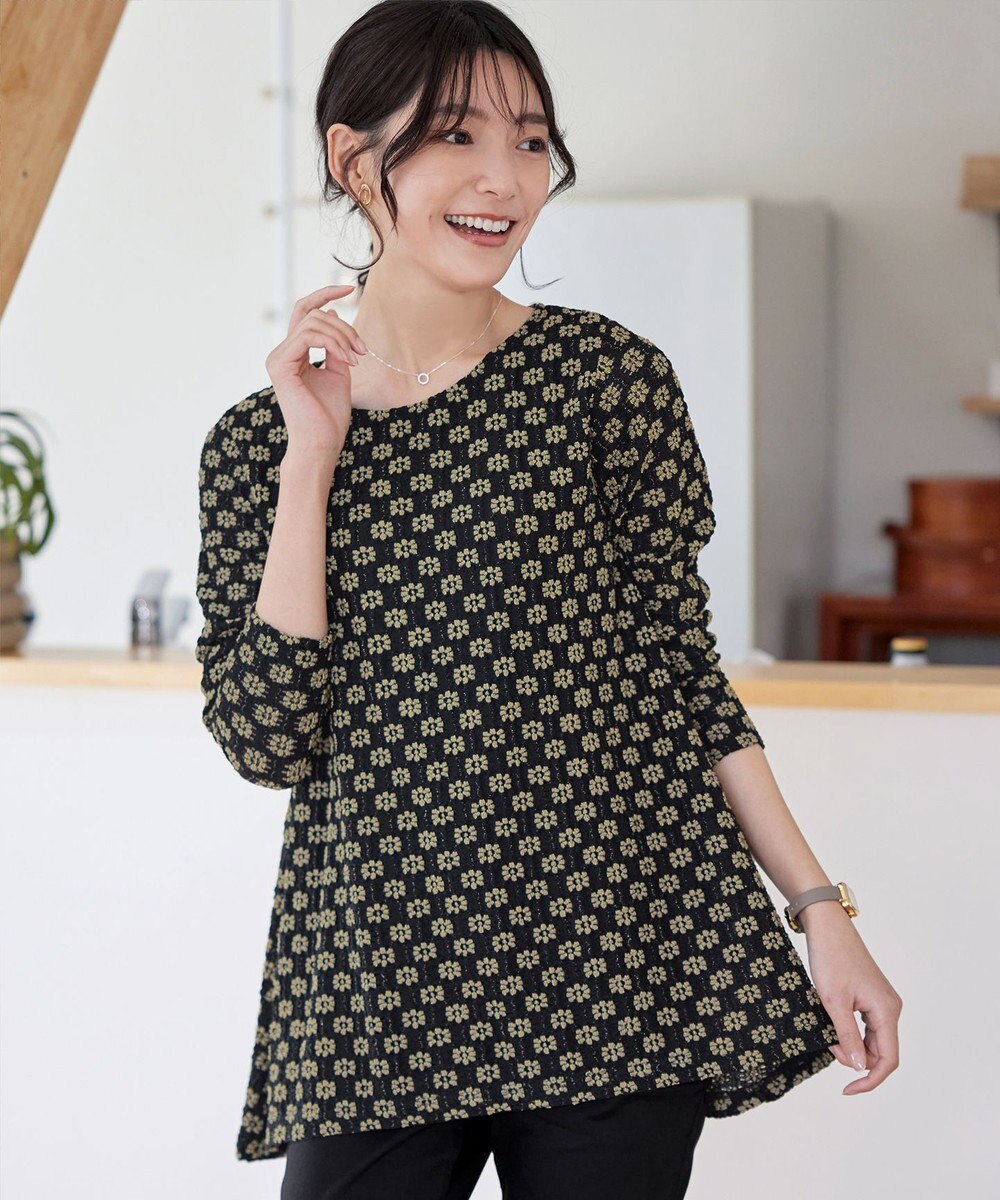 Tiaclasse L 花柄カットレースフレアトップス 