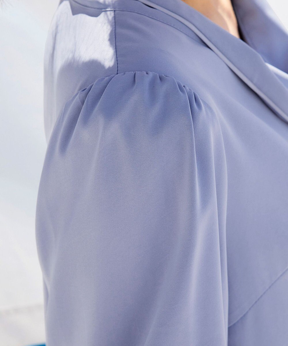 Tiaclasse L 【洗える】配色ボウタイパフ袖チュニックブラウス 