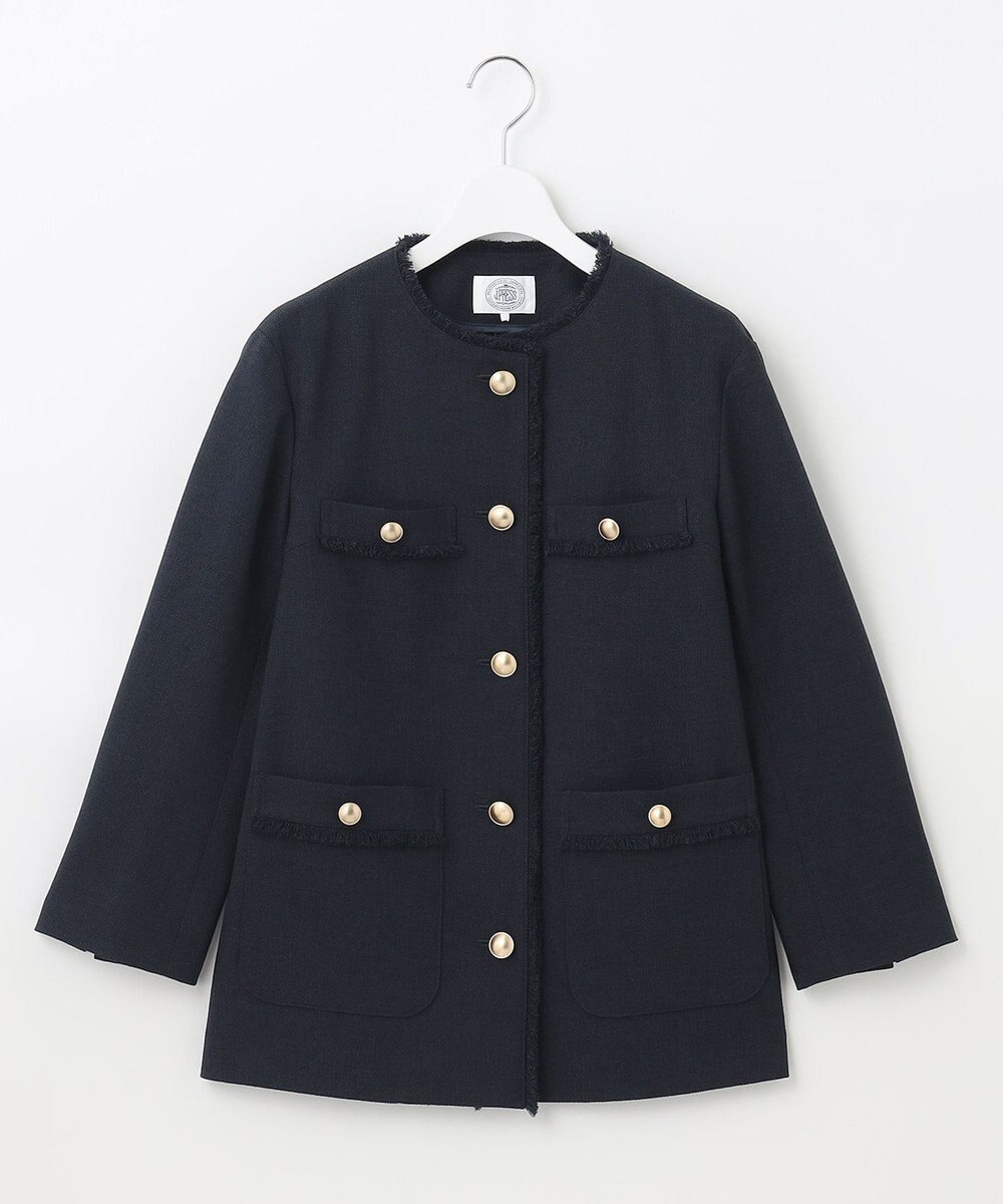 J.PRESS LADIES L ナチュラルツイードストレッチ ノーカラー ジャケット 