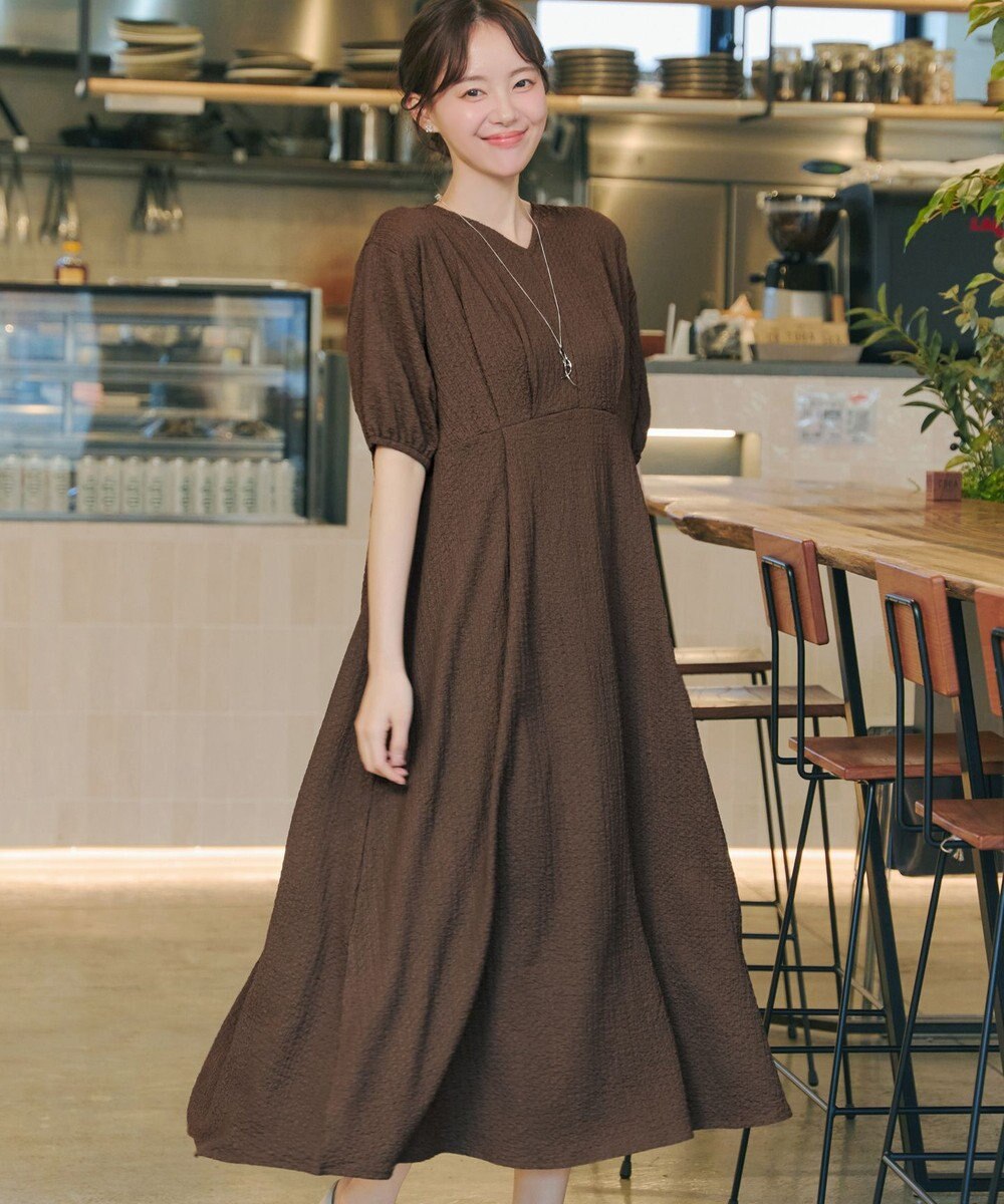 Tiaclasse L 【新色追加】ワッフルVネックワンピース 