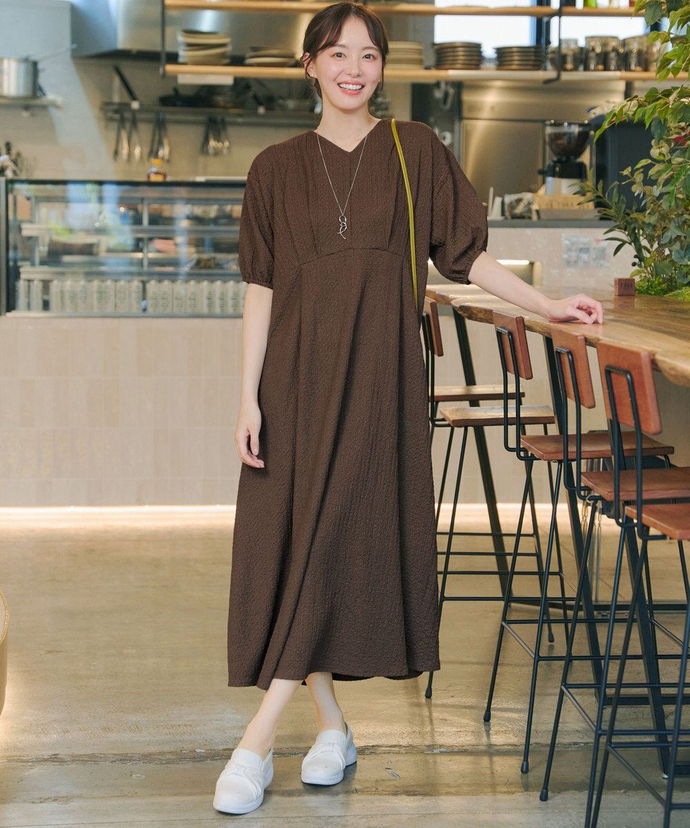 Tiaclasse L 【新色追加】ワッフルVネックワンピース 