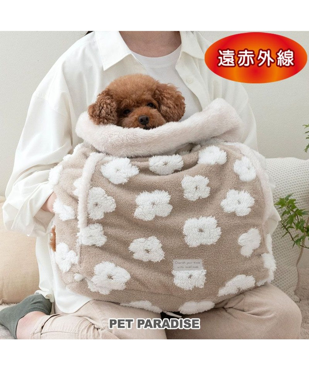 PET PARADISE ペットパラダイス 遠赤外線 ボア 犬たんぽ 《お花柄》M ベージュ