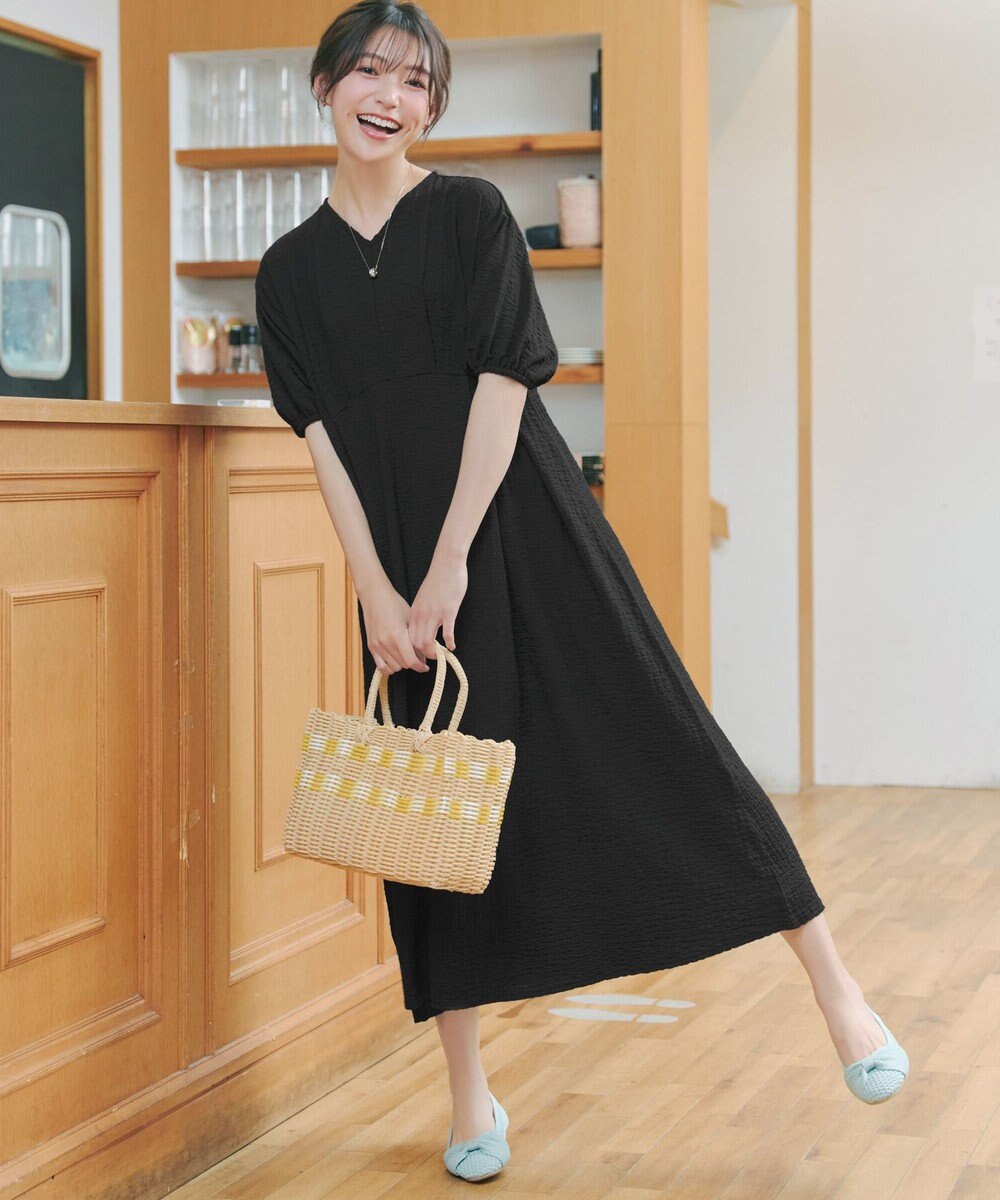 Tiaclasse L 【新色追加】ワッフルVネックワンピース 
