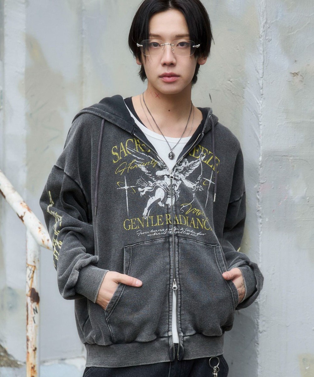 WEGO 【ユニセックス着用ITEM】ブリーチグラフィックZIPパーカー 