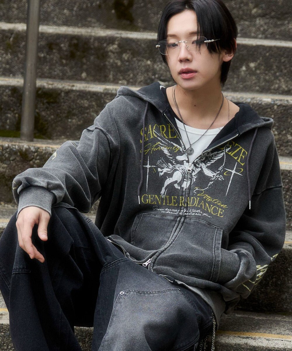 WEGO 【ユニセックス着用ITEM】ブリーチグラフィックZIPパーカー 