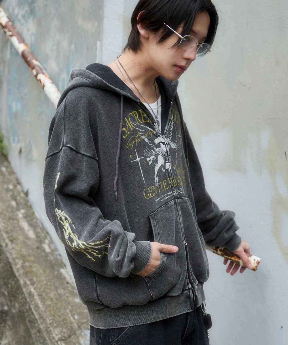 WEGO 【ユニセックス着用ITEM】ブリーチグラフィックZIPパーカー 