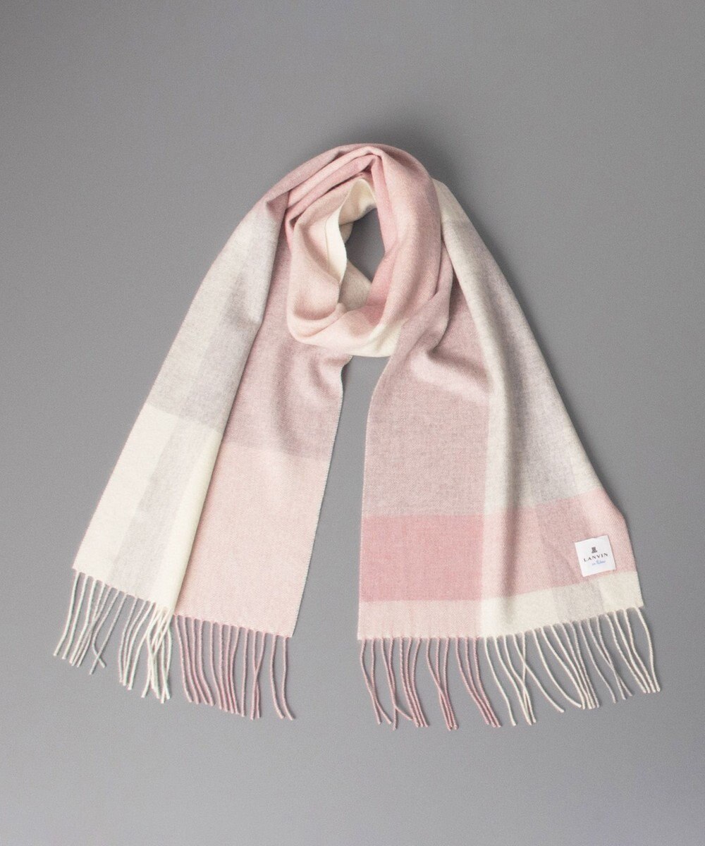 AURORA LANVIN en Bleu ランバン オン ブルー  カシミヤ ブロックチェック マフラー（幅30cm） 