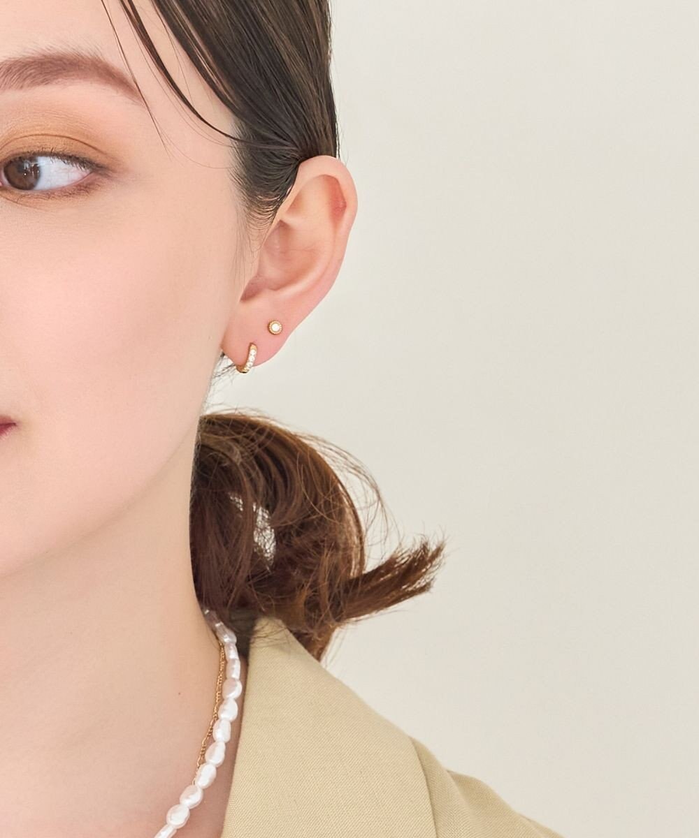 Phoebe 【金属アレルギー対応】ワンタッチビジューフープミニピアス　ゴールド/サージカルステンレス 