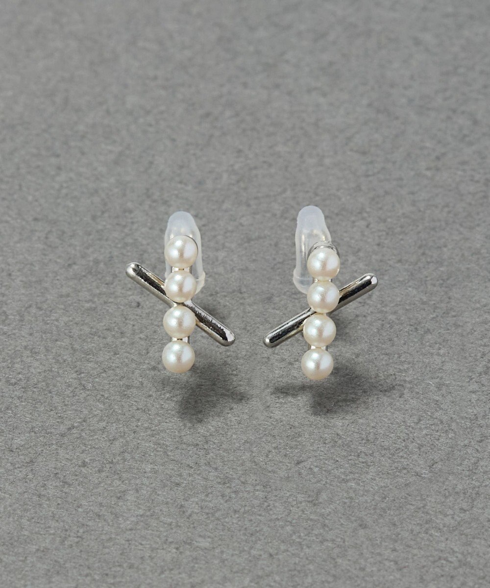 Phoebe 【痛くないシリーズ/金属アレルギー対応】パールクロスライトフィットイヤリング　シルバー 