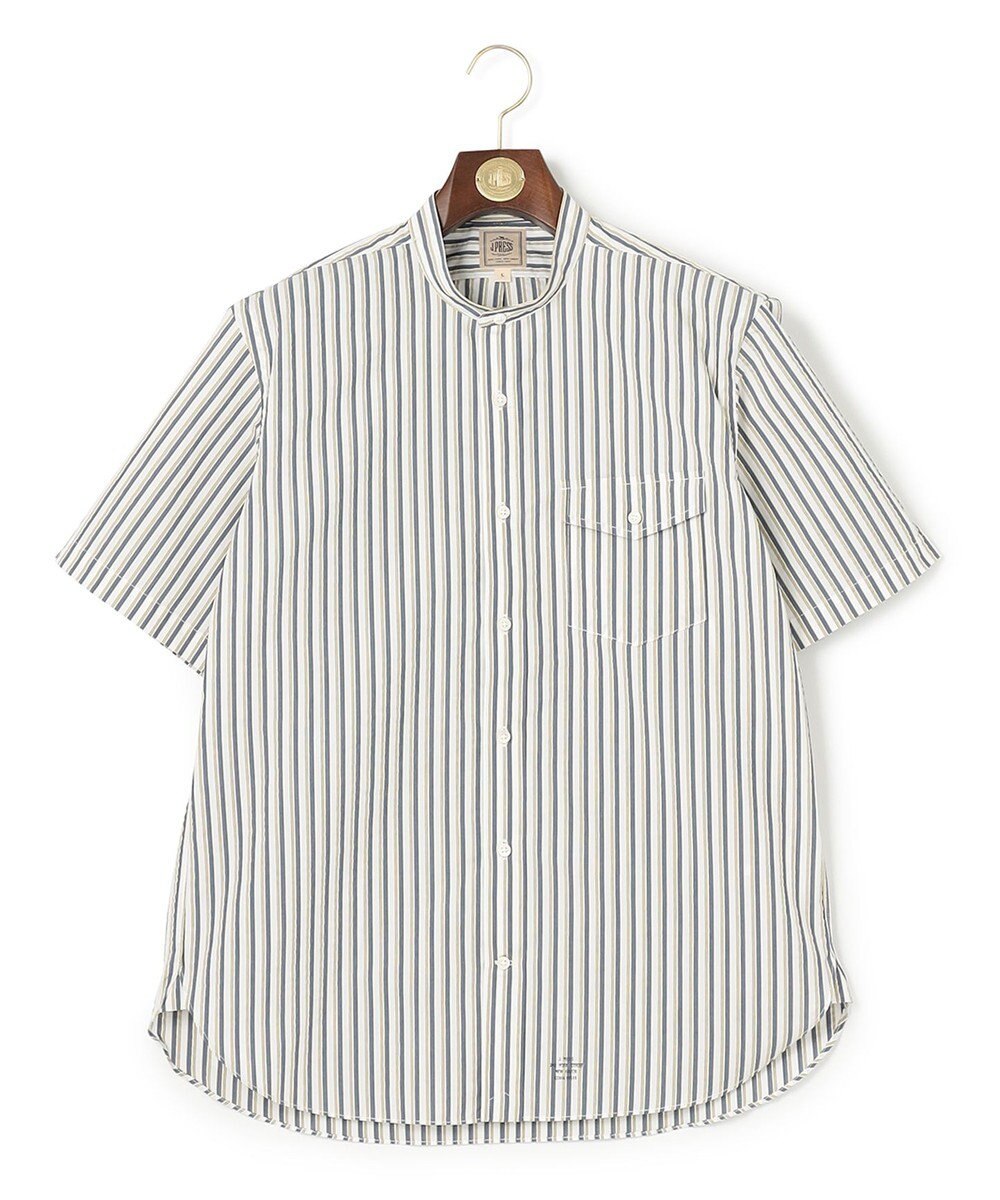 J.PRESS MEN 【クールマックス】サッカーマルチストライプ バンドカラーシャツ 
