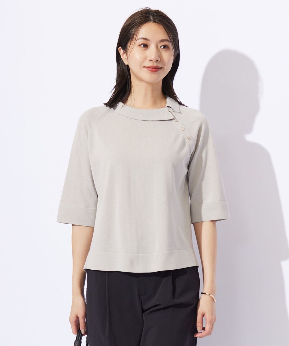 J.PRESS LADIES L 【洗える】COTTON POLYESTER 襟付き ニット 