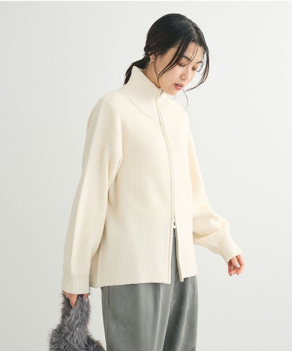 Green Parks ＺＩＰ付き畦ニットチュニック Off White