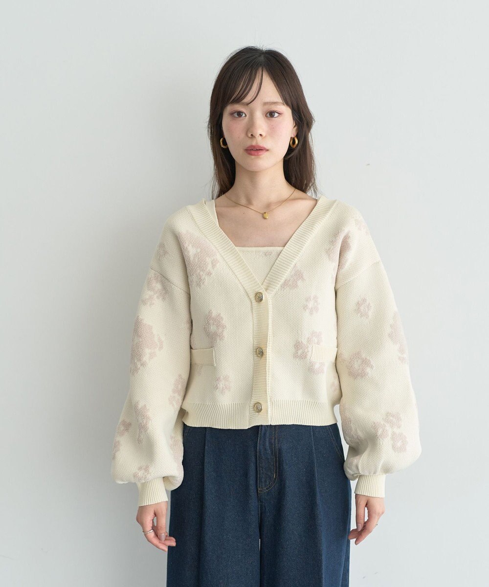 earth music&ecology SET2点フラワージャガードカーデ+ビスチェ 