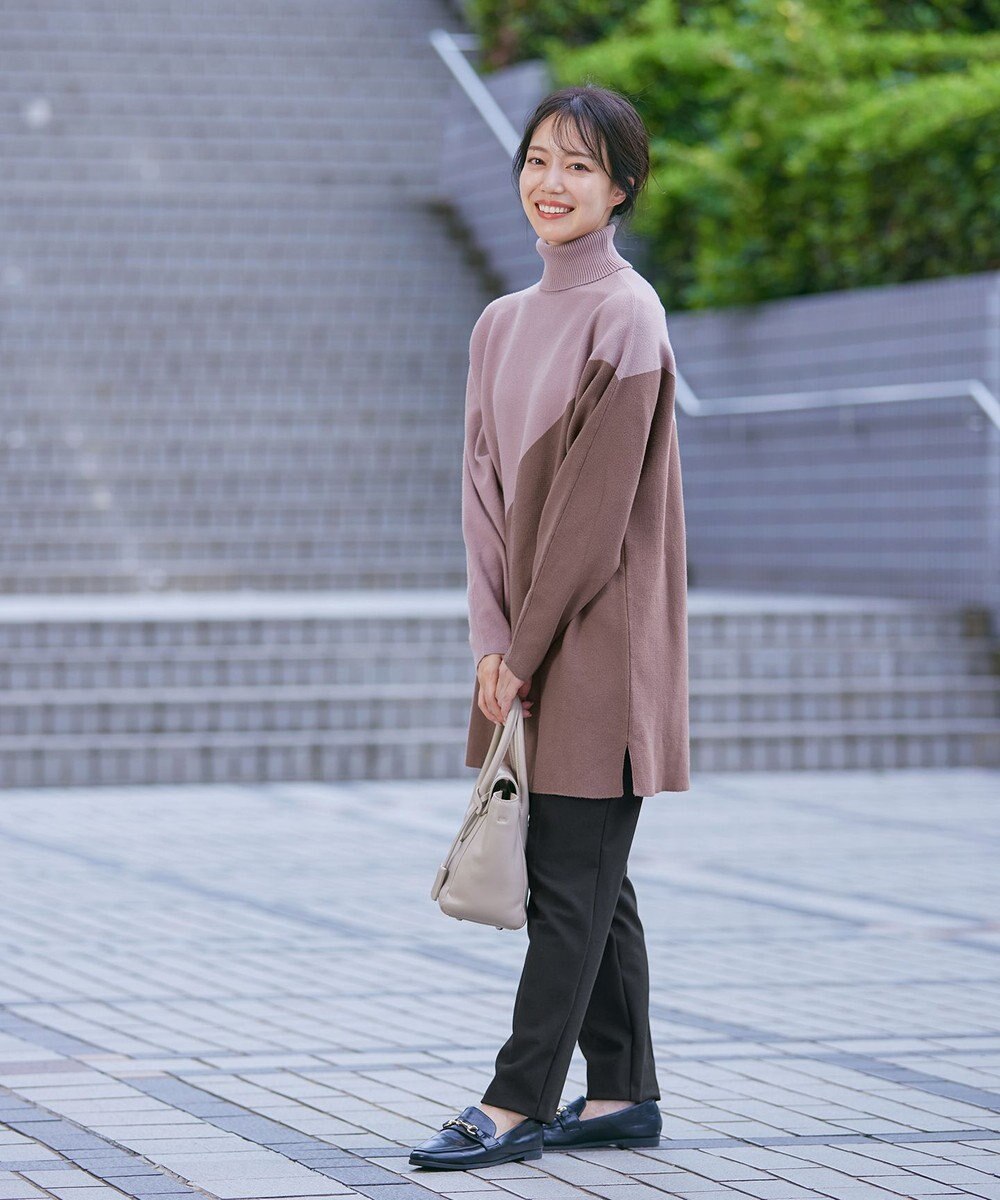 Tiaclasse 【洗える】配色ドルマンニットチュニック 