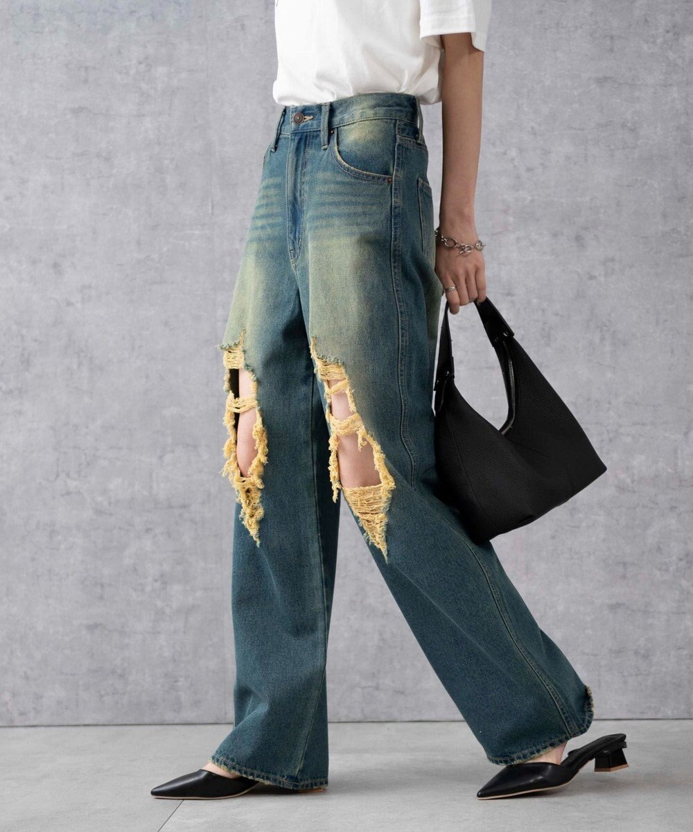 WEGO ヴィンテージウォッシュダメージデニムパンツ 