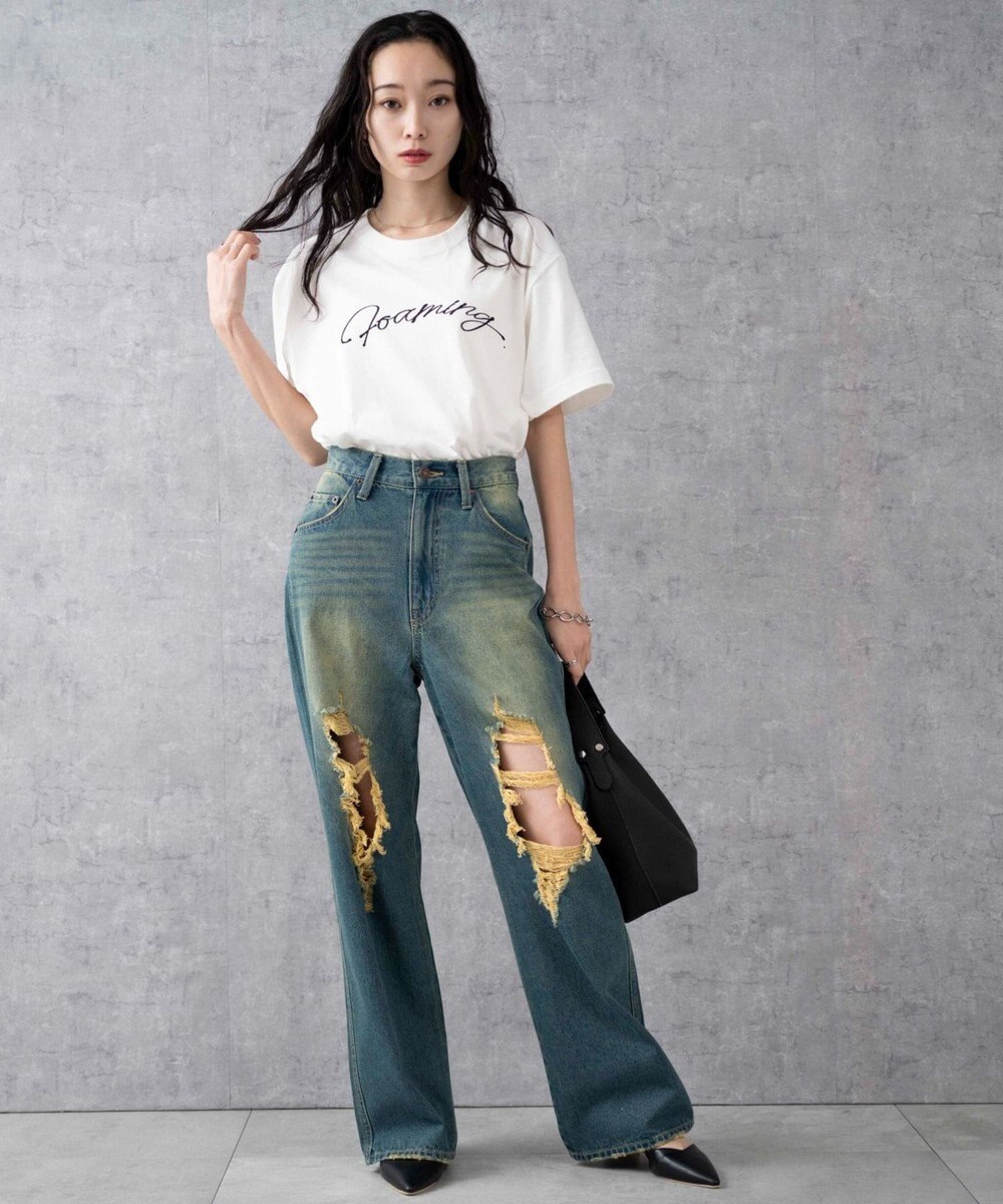 WEGO ヴィンテージウォッシュダメージデニムパンツ 