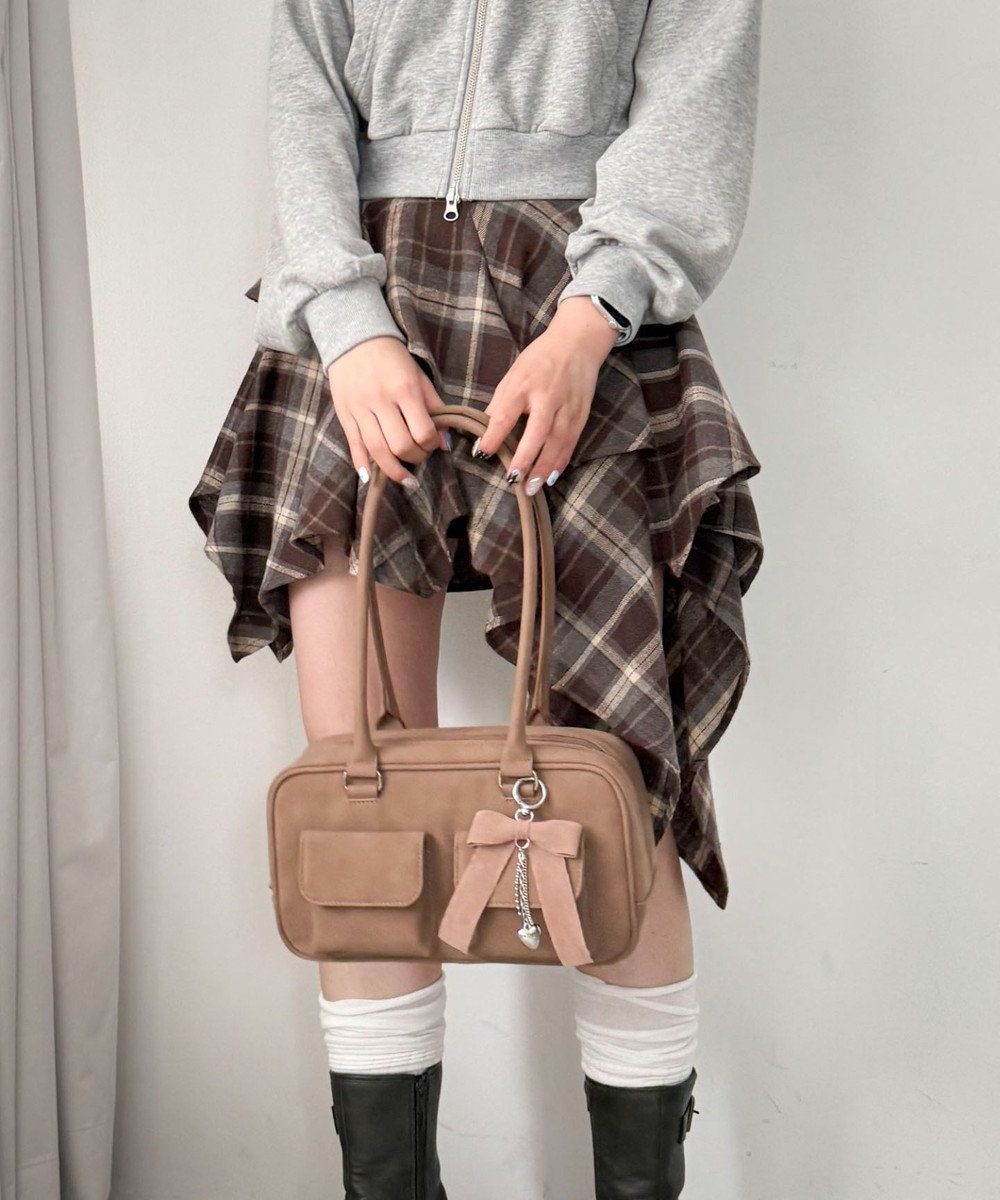 WEGO チャーム付きスクエアボストンバッグ 