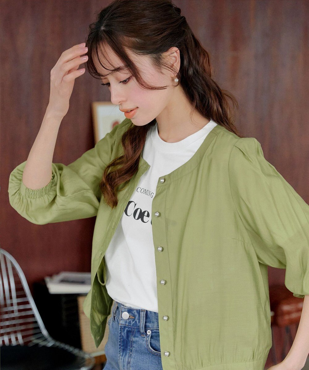 Tiaclasse L 【洗える】パールボタンシアーブルゾン 