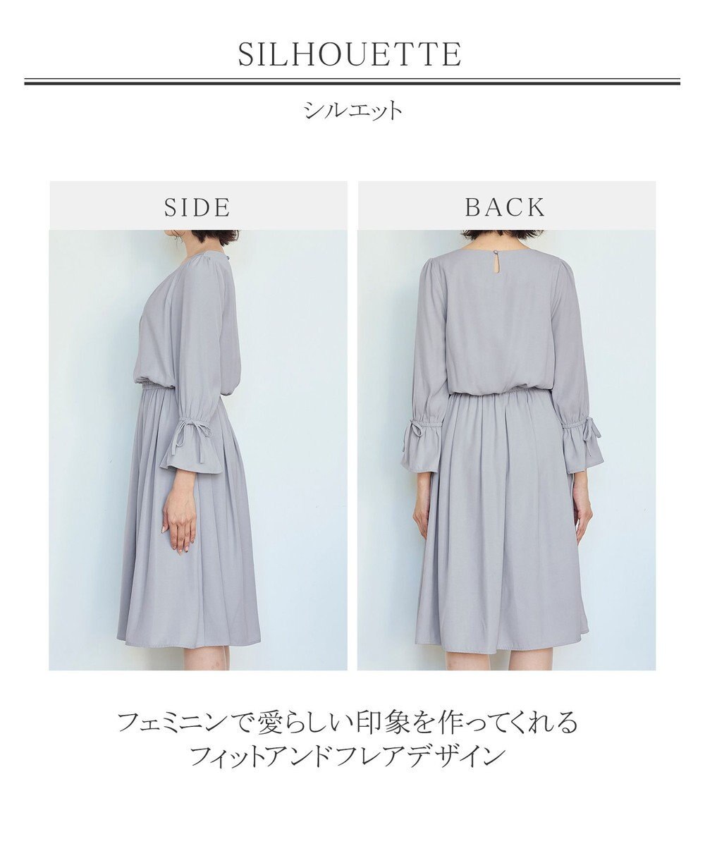 Tiaclasse 【洗える】女性らしさ引き立つリボン袖ギャザーワンピース 