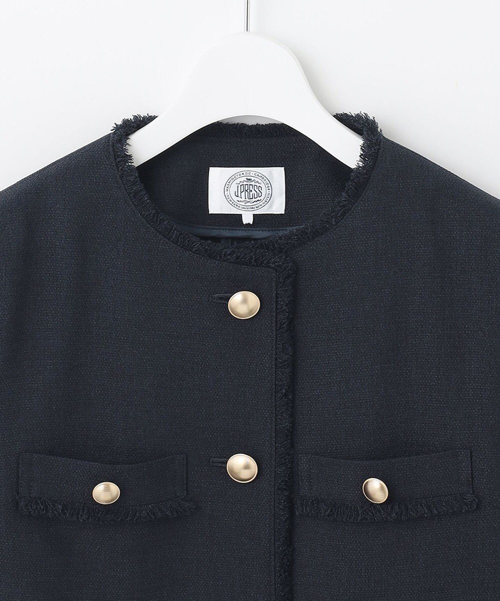 J.PRESS LADIES S ナチュラルツイードストレッチ ノーカラー ジャケット 