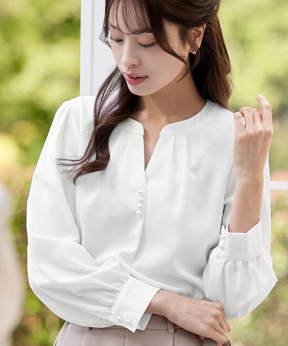 Tiaclasse 【洗える】スキッパー衿ボタンブラウス 