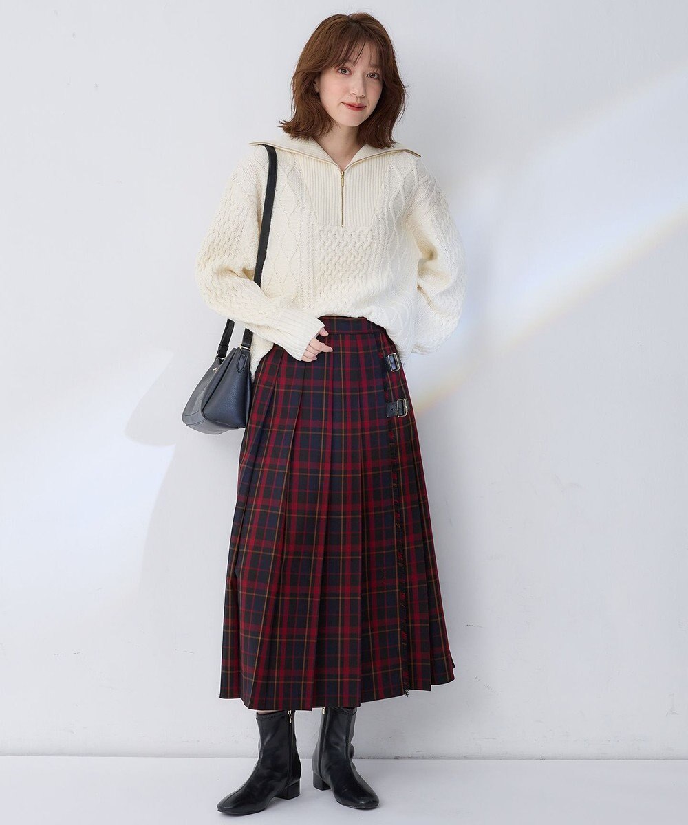 ANY L 【手洗い/ウエストゴム】チェック柄フリンジプリーツスカート 