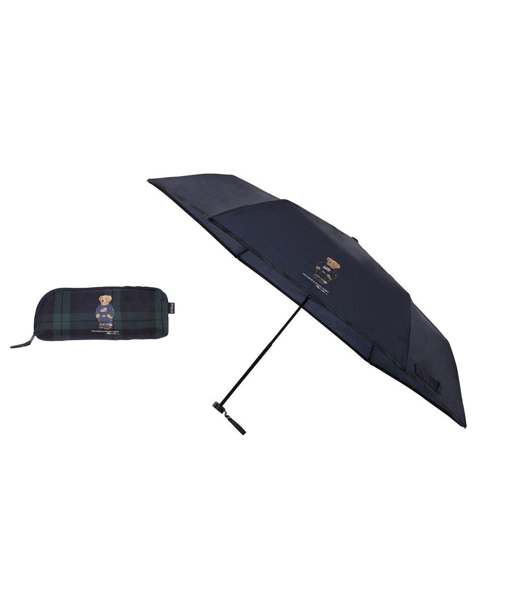 MOONBAT 【WEB限定/軽量】POLO RALPH LAUREN（ポロ ラルフローレン） 折りたたみ傘 ポロベア×チェックパイピング 無地 FLAG BEAR 