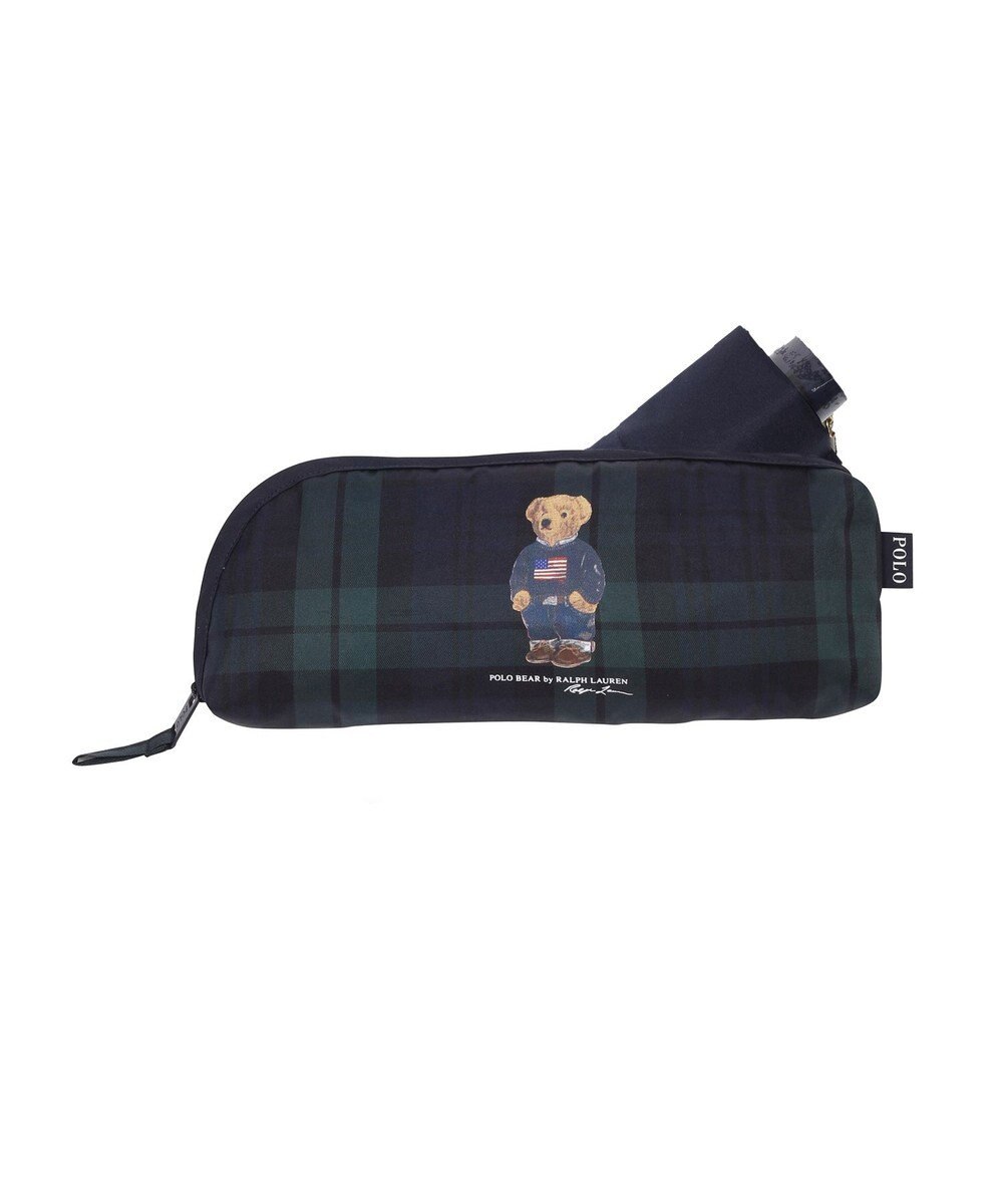 MOONBAT 【WEB限定/軽量】POLO RALPH LAUREN（ポロ ラルフローレン） 折りたたみ傘 ポロベア×チェックパイピング 無地 FLAG BEAR 