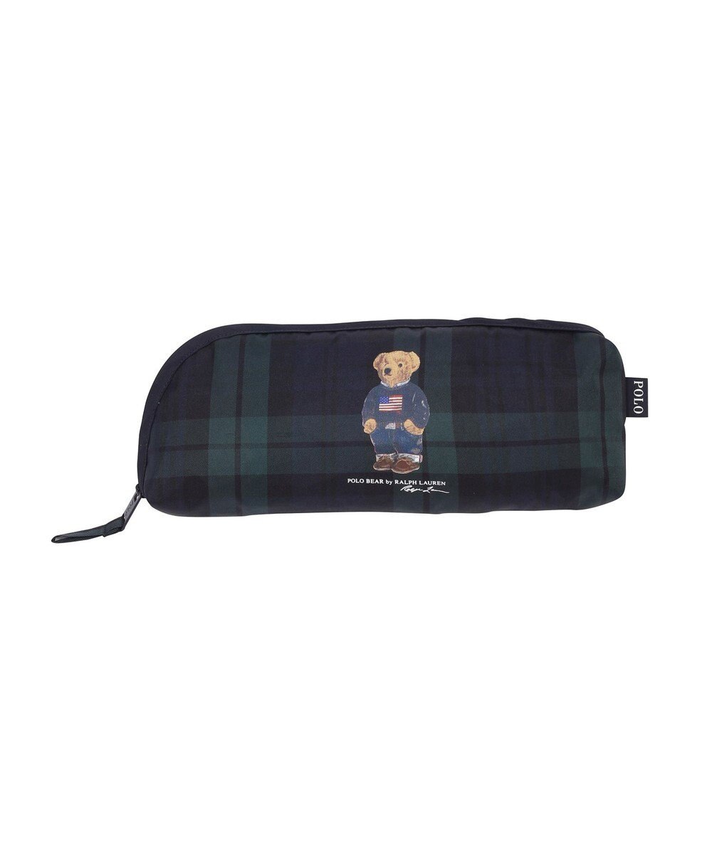 MOONBAT 【WEB限定/軽量】POLO RALPH LAUREN（ポロ ラルフローレン） 折りたたみ傘 ポロベア×チェックパイピング 無地 FLAG BEAR 