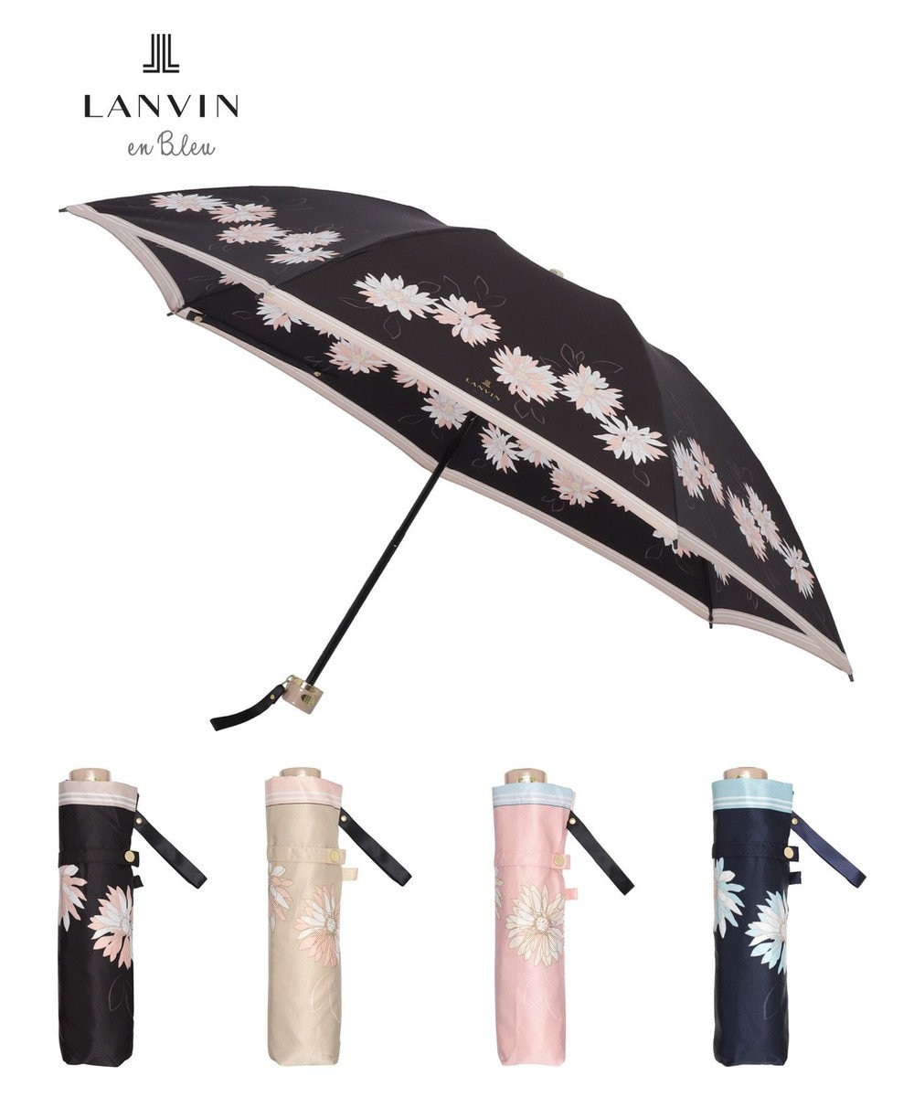 MOONBAT 【雨傘】ランバン　オン　ブルー (LANVIN en Bleu) 花柄 プリント 折りたたみ傘 ブラック