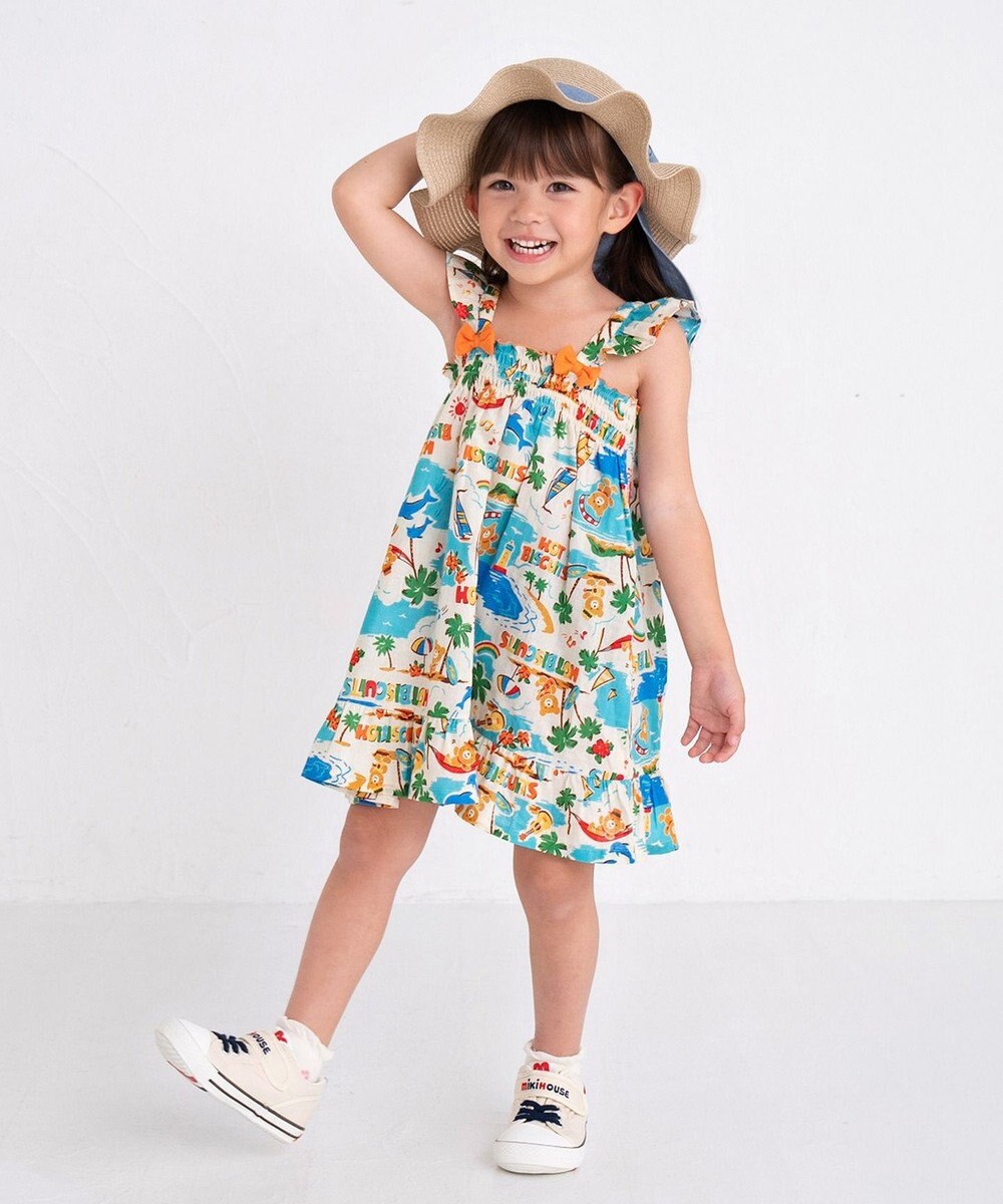 MIKI HOUSE HOT BISCUITS 【48-54cm】 麦わら風 リボン付きハット 