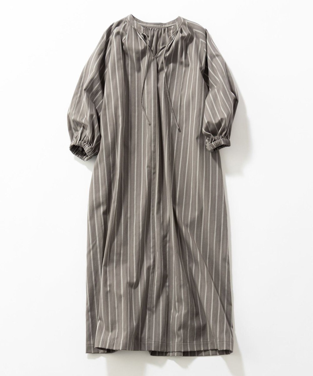 23区 【SLOW/洗える】コットンナイロンストライプ カフタン ワンピース 
