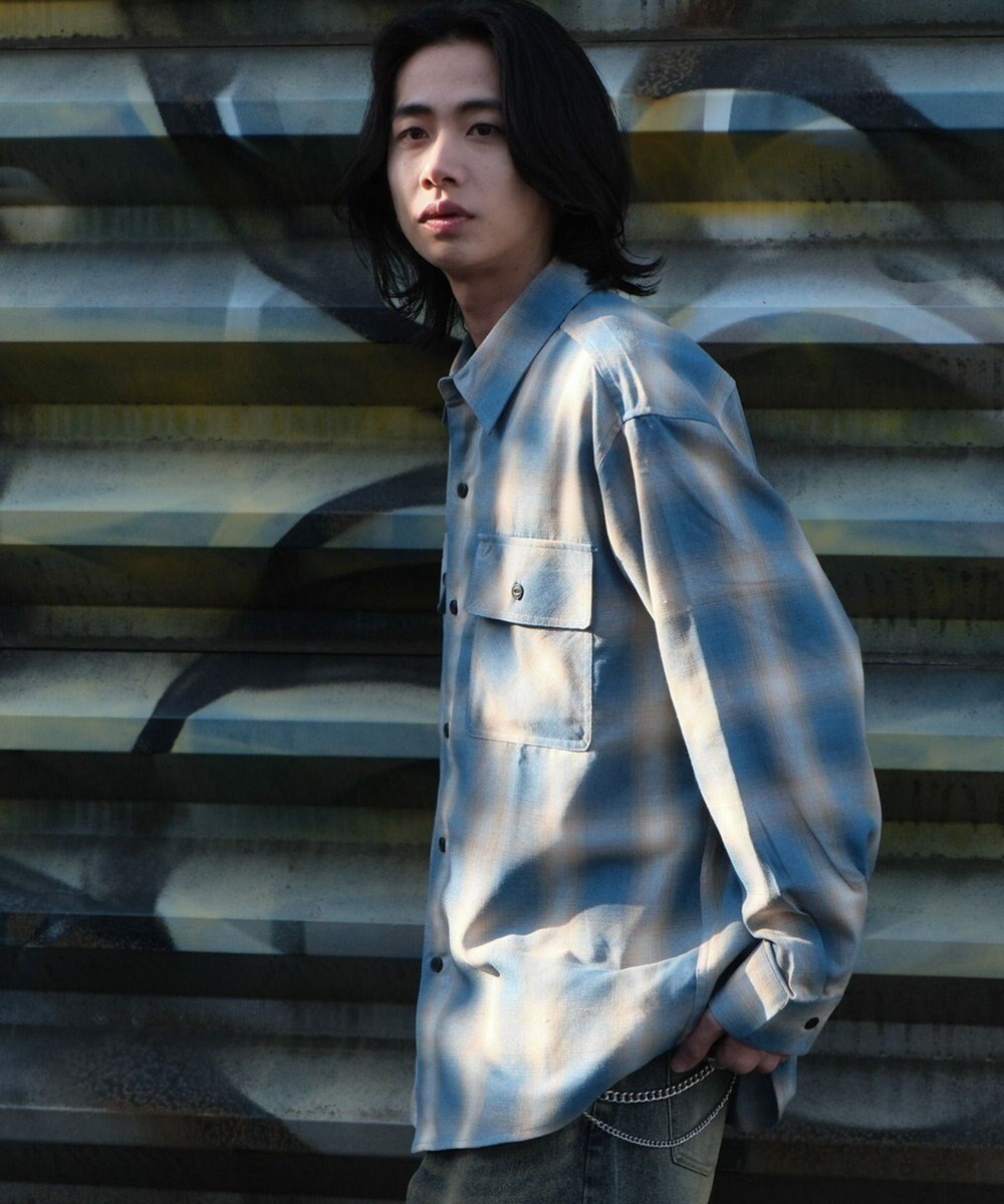 WEGO 【ユニセックス着用ITEM/SMLサイズ展開】オンブレチェックシャツ（LS） 