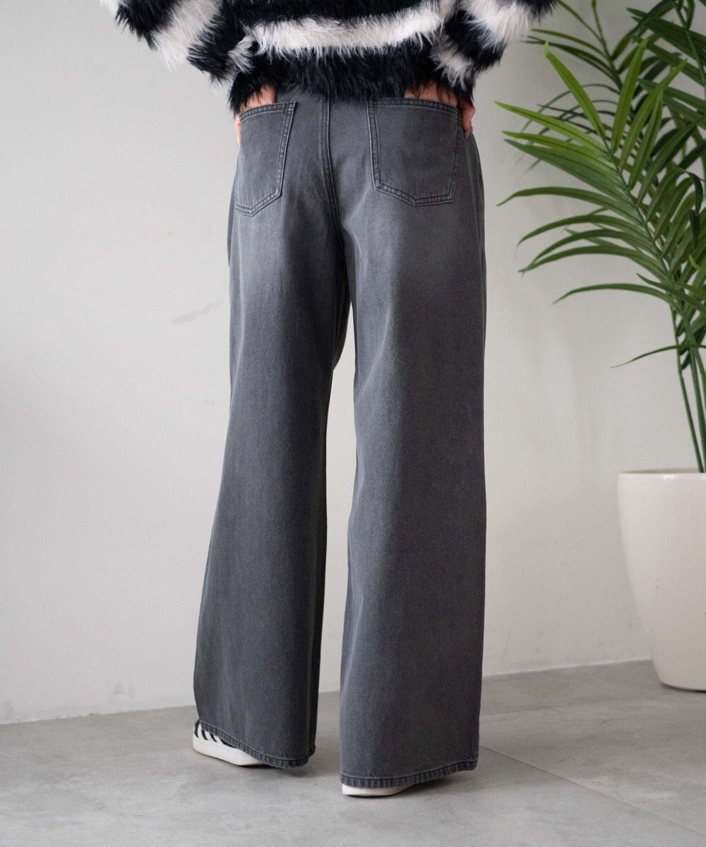 WEGO 【ウエスト調整付き】ウエストフックデニムワイドパンツ 