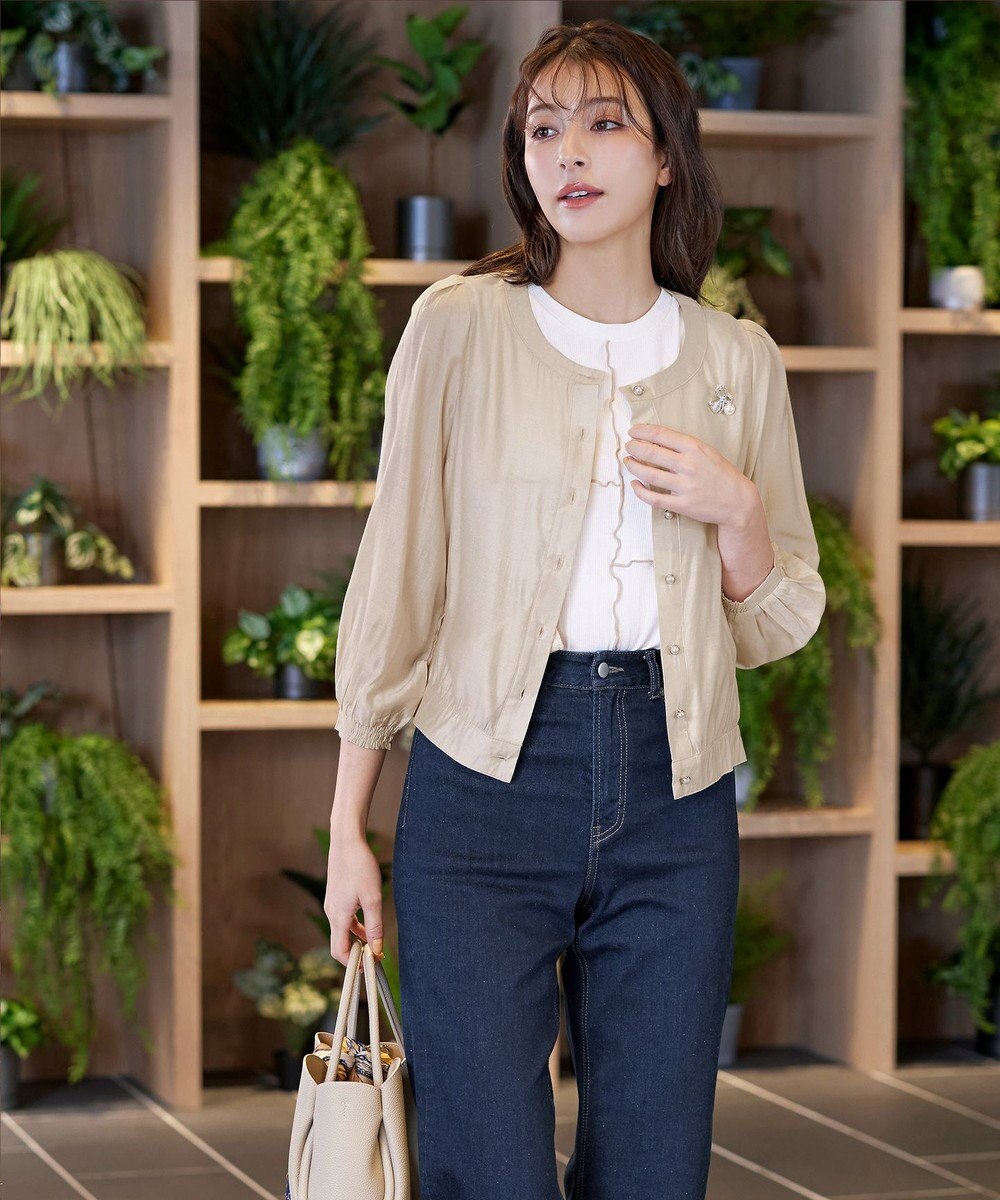 Tiaclasse L 【洗える】パールボタンシアーブルゾン 