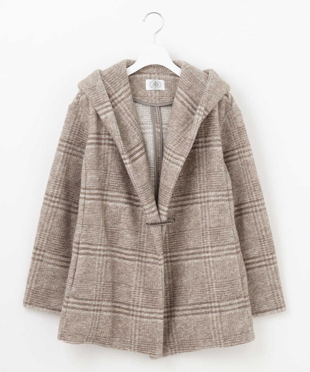 J.PRESS LADIES 【キルトピン付き】ECOLANAスライバーチェック フーデットアウター 