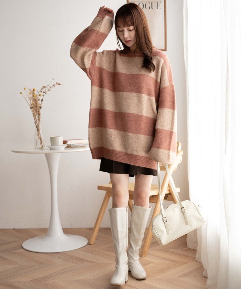 WEGO ボーダーフラッフィービッグニット 