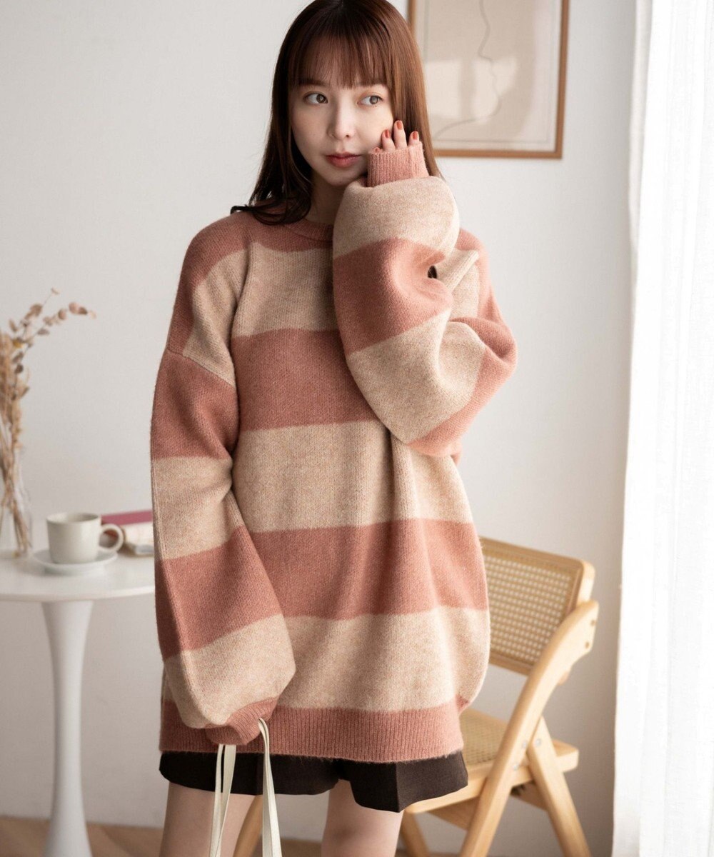 WEGO ボーダーフラッフィービッグニット 