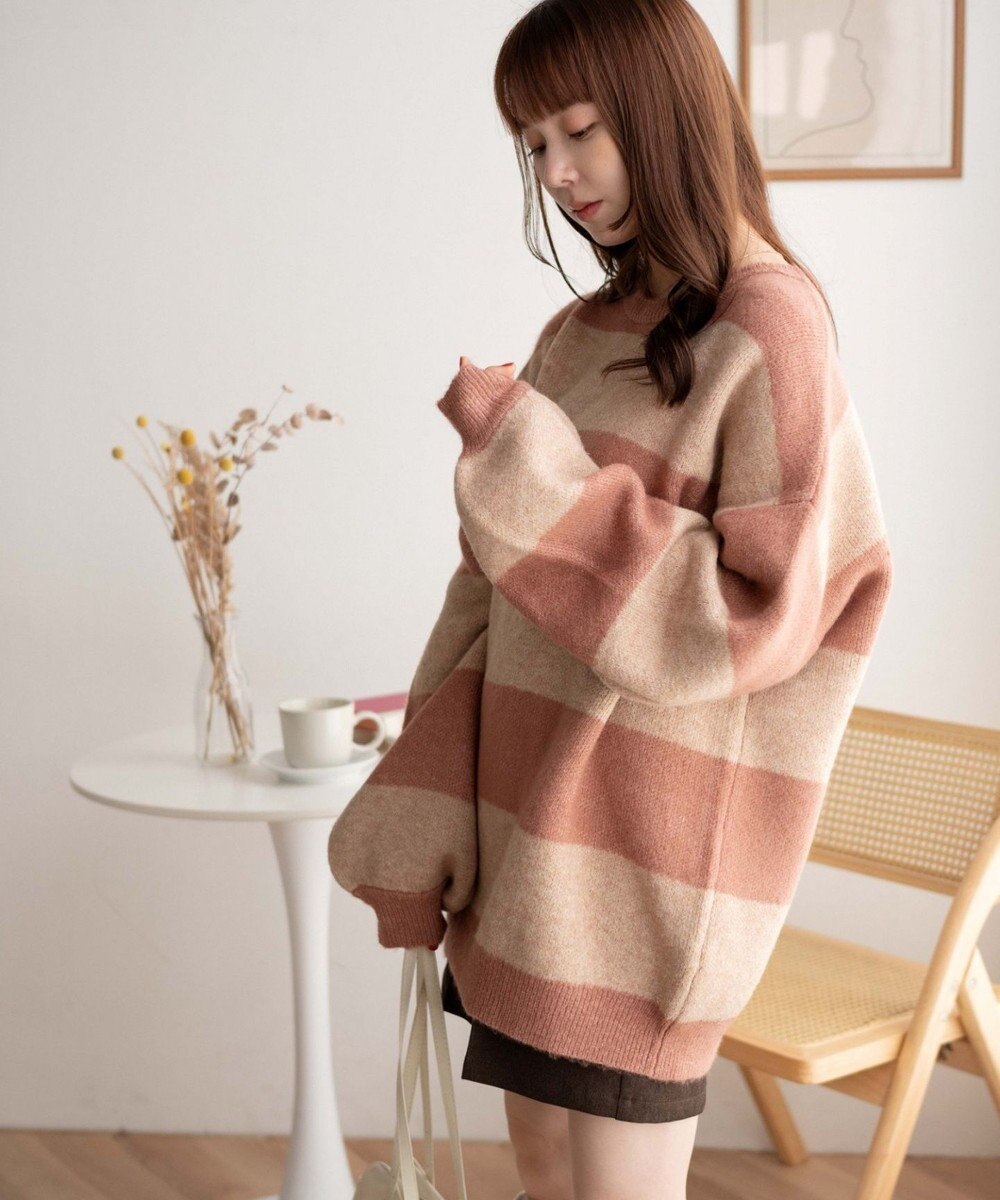 WEGO ボーダーフラッフィービッグニット 