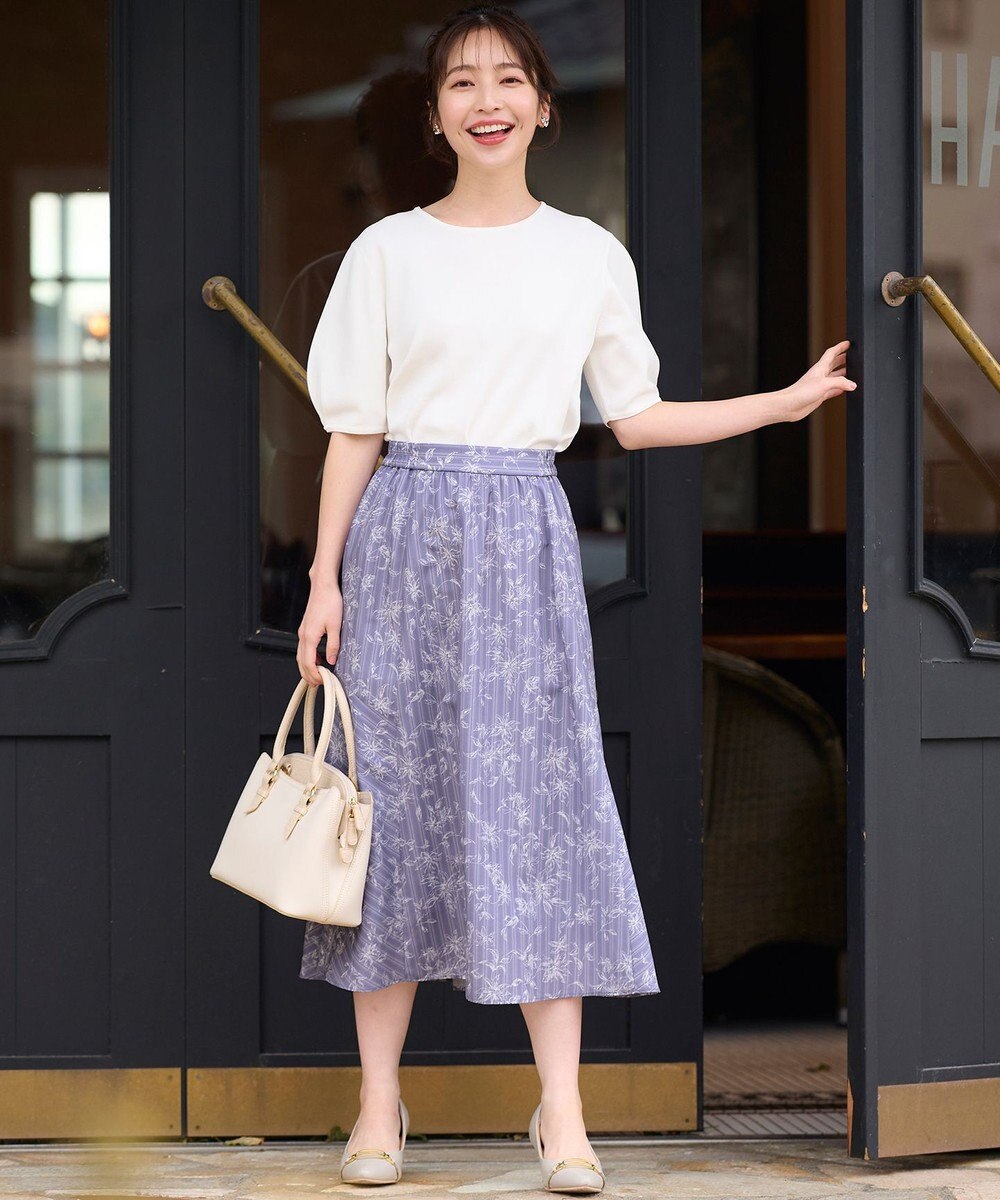 ANY SIS 【洗える】ラインフラワーストライプ スカート 