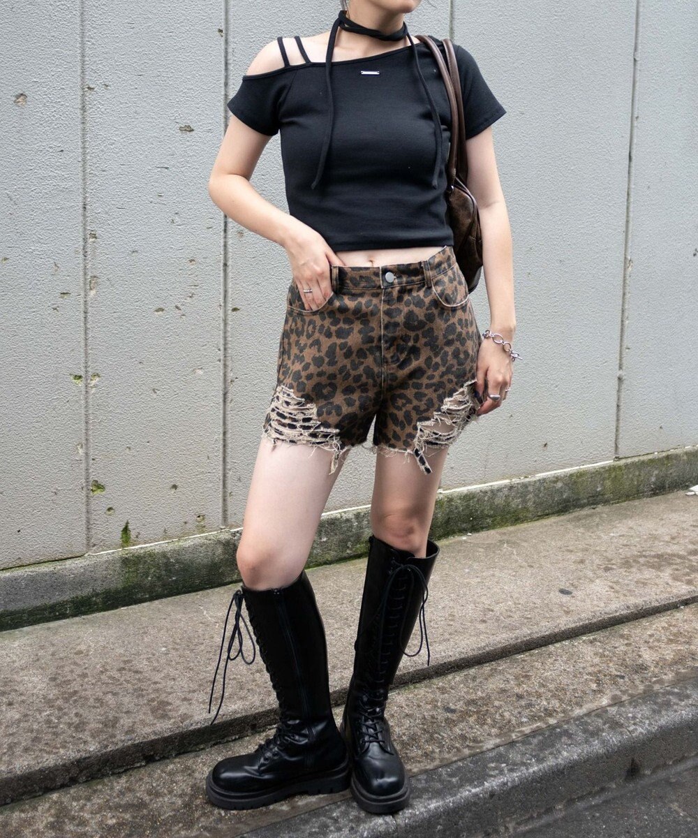 WEGO プレートデザインワンショルトップス 