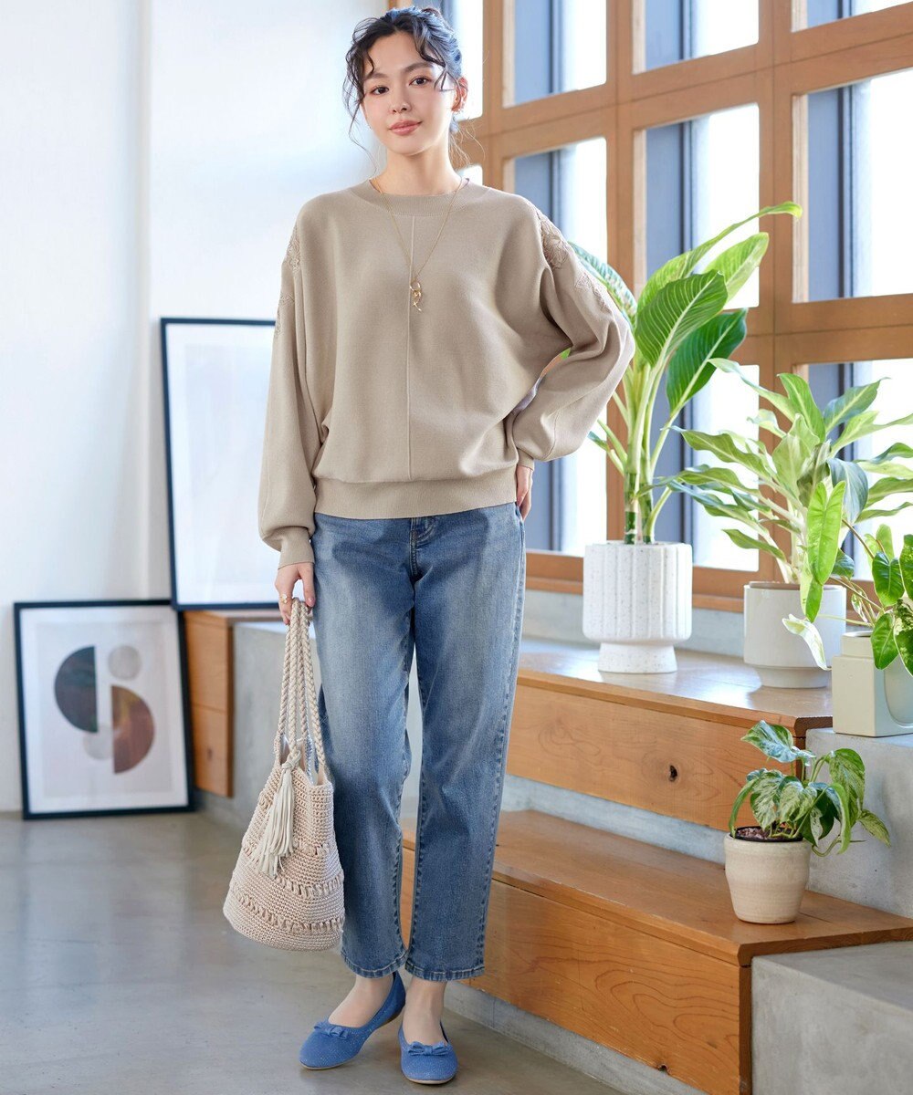 Tiaclasse 肩レースドルマンニットトップス 