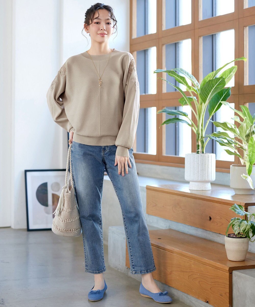 Tiaclasse 肩レースドルマンニットトップス 