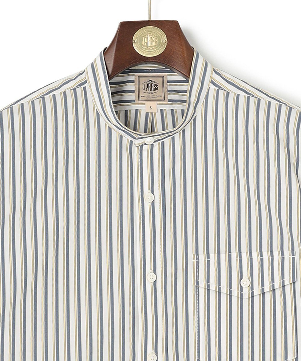J.PRESS MEN 【クールマックス】サッカーマルチストライプ バンドカラーシャツ 