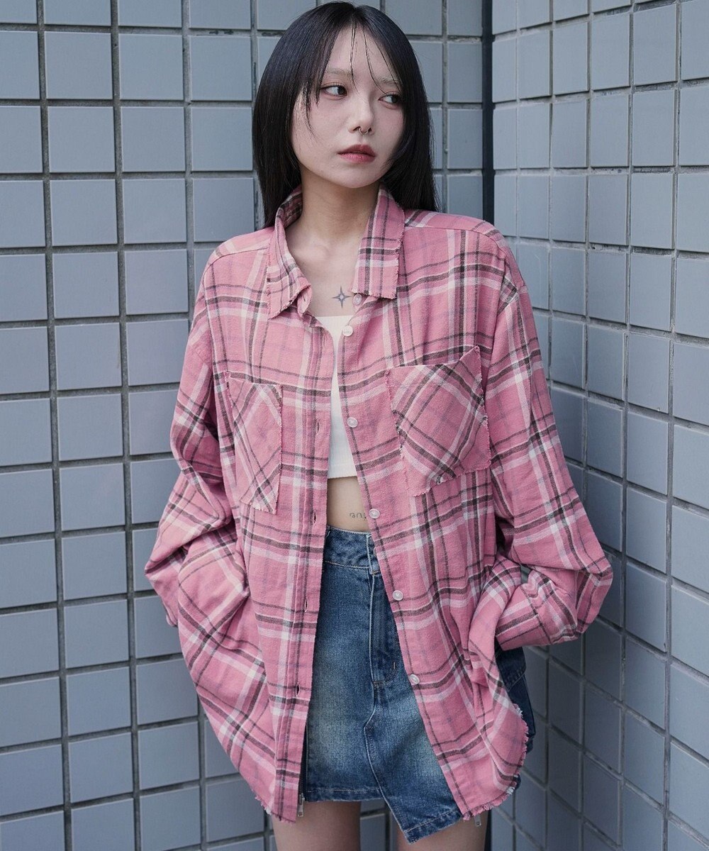 WEGO チェックBIGネルシャツ 